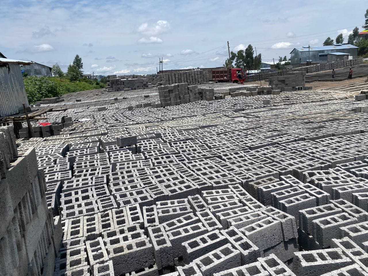 Hollow concrete block yard at Alpha Manufacturing